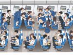  6+boys 6+girls brown_hair child from_above kiyo_(kyokyo1220) multiple_boys multiple_girls panties pleated_skirt school_uniform skirt underwear uniform white_panties 