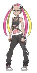  10s 1girl absurdres highres kogal midriff multicolored_hair official_art pink_hair plumeri_(pokemon) plumeria_(pokemon) pokemon pokemon_(game) pokemon_sm simple_background solo sugimori_ken tattoo team_skull transparent_background twintails two-tone_hair white_background yellow_eyes 