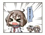  &gt;_&lt; &lt;o&gt;_&lt;o&gt; 3girls :3 aoblue black_eyes blonde_hair brown_hair closed_eyes comic crossover dress fang female hair_ornament hairclip hat ikazuchi_(kantai_collection) kantai_collection kirisame_marisa multiple_girls patchouli_knowledge purple_hair school_uniform sweatdrop touhou translation_request uniform upper_body white_background 