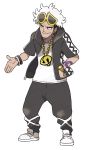  10s 1boy absurdres glasses guzuma_(pokemon) highres jewelry male_focus necklace official_art pokemon pokemon_(game) pokemon_sm solo sunglasses sunglasses_on_head team_skull watch white_hair 