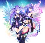  2girls absurdres blue_eyes blue_hair braid breasts choujigen_game_neptune cleavage elbow_gloves game_cg gloves hair_ornament highres huge_filesize iris_heart long_hair looking_at_viewer multiple_girls neptune_(choujigen_game_neptune) neptune_(series) official_art power_symbol purple_hair purple_heart pururut red_eyes smile symbol-shaped_pupils tsunako twin_braids very_long_hair 