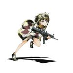  1girl black_bullet black_eyes blonde_hair braid divine_gate full_body gun holding holding_gun holding_weapon official_art one_leg_raised riffle senju_kayo shadow short_hair shorts solo transparent_background ucmm weapon white_shorts 