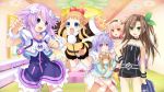  5girls absurdres bare_shoulders blonde_hair bow brown_hair choujigen_game_neptune compa d-pad fang game_cg gloves green_eyes hair_bow hair_ornament hairband highres if_(choujigen_game_neptune) long_hair looking_at_viewer multiple_girls neptune_(choujigen_game_neptune) neptune_(series) official_art open_mouth paw_gloves pish purple_hair pururut short_hair smile stuffed_animal stuffed_toy sweater teddy_bear tsunako very_long_hair violet_eyes 