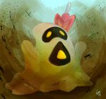  10s artist_name birdmir full_body gradient gradient_background no_humans open_mouth pokemon pokemon_(creature) pokemon_(game) pokemon_sm sand sandygast solo sunabaa yellow_eyes 