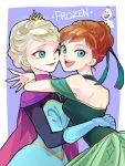  2girls anna_(frozen) arms_around_neck arms_around_waist blonde_hair blue_eyes cape couple dress elsa_(frozen) frozen_(disney) gloves hair_up hug incest multiple_girls olaf_(frozen) one_eye_closed orange_hair siblings sisters sitting smile tiara tsuntsun_(tuuuuuuntun) yuri 