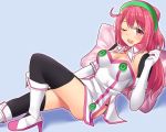  1girl ;d blush breasts cleavage elbow_gloves gloves hacka_doll hacka_doll_2 large_breasts long_hair looking_at_viewer neri_sachiko one_eye_closed open_mouth pink_eyes pink_hair rokukuraraimu6 smile solo thigh-highs 