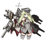  1girl :&lt; bismarck_(kantai_collection) blonde_hair blue_eyes cannon hands_on_hips hat kantai_collection long_hair no_nose raptor7 solo thigh-highs 