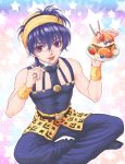  1boy baitu blueberry cake cherry food fork fruit hairband holding indian_style jojo_no_kimyou_na_bouken licking male_focus narancia_ghirga orange plate purple_hair sitting solo star starry_background strawberry tongue tongue_out violet_eyes wafer_stick whipped_cream wristband 