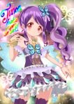  ! 1girl absurdres bare_shoulders blush bracelet butterfly_hair_ornament character_name dress hair_ornament highres jewelry junon_(pripara) lavender_hair long_hair multicolored_hair open_mouth petticoat pripara purple_hair red_eyes short_dress side_ponytail solo soraryu_saworu sparkle symbol-shaped_pupils thigh-highs two-tone_hair zettai_ryouiki 