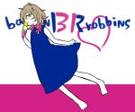  1girl baskin-robbins copyright_name dress dress_lift eating female flat_color food full_body ice_cream ice_cream_cone open_mouth solo white_background yonu_(yonurime) 