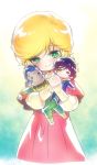  1girl aiya_kyuu audrey_burne banagher_links blonde_hair character_doll dozle_zabi green_eyes gundam gundam_unicorn hug mobile_suit_gundam short_hair 