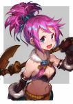  1girl abby_(shingeki_no_bahamut) axe bare_shoulders breasts cleavage gloves granblue_fantasy midriff navel pink_hair shingeki_no_bahamut short_ponytail solo weapon yui_(niikyouzou) 