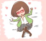  &lt;3 1girl blush brown_hair female full_body glasses nikki_(swapnote) skirt solo swapnote white_background 