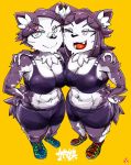  2girls dog furry multiple_girls original purple_hair san_mamiya short_hair twins 
