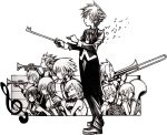  4girls 6+boys alternate_costume aqua_(kingdom_hearts) axel_(kingdom_hearts) beamed_quavers clarinet conductor formal greyscale instrument kairi_(kingdom_hearts) kingdom_hearts monochrome multiple_boys multiple_girls music musical_note namine namine_(kingdom_hearts) nomura_tetsuya official_art playing_instrument quaver riku riku_(kingdom_hearts) roxas roxas_(kingdom_hearts) saxophone sora_(kingdom_hearts) spiky_hair square_enix terra_(kingdom_hearts) transparent_background treble_clef trumpet ventus ventus_(kingdom_hearts) xion_(kingdom_hearts) 