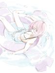  1girl afloat alternate_costume bare_arms bare_legs bare_shoulders barefoot bikini black-framed_eyewear breasts cleavage collarbone fate/grand_order fate_(series) female glasses inflatable_toy medium_breasts ningen_(ningen96) pale_color partially_submerged pink_hair semi-rimless_glasses shielder_(fate/grand_order) short_hair solo swimsuit under-rim_glasses water white_background white_bikini 