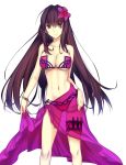  1girl bare_shoulders bikini breasts cleavage fate/grand_order fate_(series) highres large_breasts long_hair navel ouhina purple_hair red_eyes scathach_(fate/grand_order) scathach_(swimsuit_assassin)_(fate) solo swimsuit 
