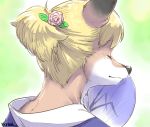  1girl blonde_hair closed_eyes copyright_request female flower fox furry gradient gradient_background plant short_hair solo upper_body yukaran_nosuke 