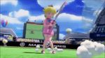  1girl 3d animated animated_gif audience blonde_hair mario_tennis mario_tennis:_ultra_smash princess princess_peach super_mario_bros. tennis 