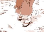  1girl comic japanese_clothes leaf mitsumoto_jouji monochrome mystia_lorelei okamisty outdoors sandals solo tabi touhou 