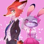    1boy 1girl artist_request fox green_eyes judy_hopps nick_wilde rabbit violet_eyes wedding_outfit zootopia 