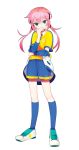  1boy blue_eyes covering_mouth hakusai_(tiahszld) hand_over_own_mouth highres inazuma_eleven_(series) inazuma_eleven_go jacket kirino_ranmaru long_hair pink_hair soccer_uniform solo sportswear standing trap twintails 