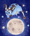  alternate_color blue_eyes commentary drawfag full_moon highres jumping miltank moon night night_sky open_mouth pokemon pokemon_(creature) shiny_pokemon sky star_(sky) 