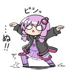  &gt;:o 1girl :o animal_hood bunny_hood chibi dress female full_body hood hood_down hooded_jacket hoodie jacket katsumi5o long_sleeves looking_at_viewer low_twintails open_clothes open_hoodie outstretched_arms pose purple_dress purple_hair ribbed_dress solid_circle_eyes solo spread_arms strapless strapless_dress striped striped_legwear translation_request triangle_mouth tube_dress twintails vocaloid voiceroid white_background yuzuki_yukari 