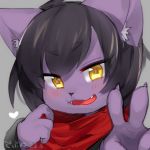  androgynous black_hair brown_eyes cat copyright_request furry open_mouth scarf short_hair solo suurin_(ksyaro) upper_body v 