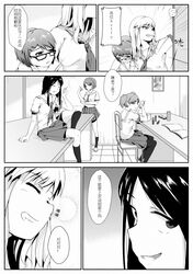  5girls chen_bin comic copyright_request female highres indoors licking monochrome multiple_girls pantyhose school_uniform skirt smelling translation_request uniform upper_body 