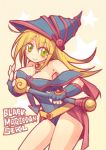  1girl bare_shoulders blonde_hair blush breasts cleavage dark_magician_girl duel_monster female gloves green_eyes long_hair looking_at_viewer magical_girl smile solo wand yu-gi-oh! 