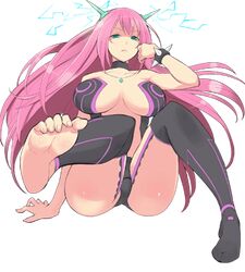  antennas barefoot breasts feet green_eyes large_breasts miki_(senran_kagura) pink_hair render senran_kagura senran_kagura_(series) senran_kagura_new_wave soles thigh-highs toes 