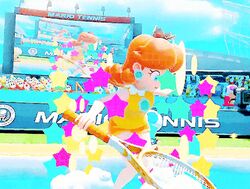  1girl 3d animated animated_gif audience brown hair mario_tennis mario_tennis:_ultra_smash nintendo princess_daisy super_mario_bros. super_mario_land 