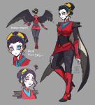  1girl black_hair blue_eyes boots breasts character_sheet female lipstick makeup personification transformers windblade_(transformers) wings 