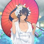  1girl breasts female homura_(senran_kagura) kimono large_breasts long_hair looking_at_viewer ponytail senran_kagura senran_kagura_(series) smile 