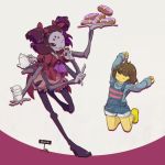  1girl doughnut extra_arms extra_eyes fangs female frisk_(undertale) high_heel_boots insect_girl monster_girl muffet solo spider_girl tea teapot thigh_boots twintails undertale 