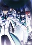  3boys 3girls absurdres black_hair black_necktie blush brown_hair chiba_erika glasses hair_between_eyes highres long_hair mahouka_koukou_no_rettousei multiple_boys multiple_girls necktie saijou_leonhart shiba_miyuki shiba_tatsuya shibata_mizuki short_hair short_ponytail uniform yoshida_mikihiko 