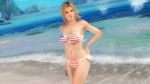  1girl 3d american_flag beach bikini blonde_hair blue_eyes breasts dead_or_alive dead_or_alive_5 female large_breasts nature outdoors plant sky solo swimsuit tina_armstrong 