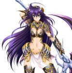  1girl armor artist_request breasts full_armor kuula_(taimanin_asagi) long_hair looking_at_viewer purple_hair smile taimanin_asagi taimanin_asagi_battle_arena weapon 
