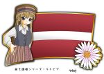  1girl blonde_hair blue_eyes daisy european_clothes flag flower hat latvia latvian_flag long_hair murakami_senami 