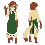  1girl artist_request brown_hair copyright_request dress female flat_color full_body furry green_eyes long_hair naked_apron open_mouth simple_background solo white_background 