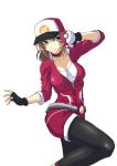  10s 1girl baseball_cap breasts female female_protagonist_(pokemon_go) hat holding holding_poke_ball licking long_hair looking_at_viewer nintendo ozaneko poke_ball pokemon pokemon_go ponytail simple_background solo white_background 