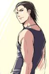  1boy billy_coen blue_eyes brown_hair dog_tags looking_at_viewer lowres male_focus myutsusama resident_evil resident_evil_0 shirt simple_background sleeveless sleeveless_shirt smile solo tank_top upper_body 