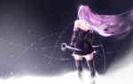  1girl back bare_shoulders black_gloves black_legwear dress elbow_gloves fate/grand_order fate/stay_night fate_(series) gloves hei_tong_shi holding holding_weapon long_hair purple_hair rider sleeveless sleeveless_dress solo thigh-highs weapon 