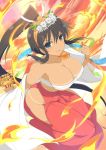  1girl breasts female fire homura_(senran_kagura) kimono large_breasts long_hair looking_at_viewer official_art ponytail senran_kagura senran_kagura_(series) smile solo tan 