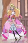  2girls artist_request blonde_hair child cure_flora dual_persona female gloves go!_princess_precure haruno_haruka long_hair looking_at_another multiple_girls precure time_paradox white_gloves younger 