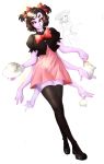  1girl dress extra_arms extra_eyes fangs female full_body high_heels insect_girl monster_girl muffet solo spider_girl tea teapot twintails undertale 