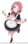  1girl hair_ornament lisbeth lisbeth_(sao-alo) looking_at_viewer maid maid_headdress one_eye_closed pink_hair pink_legwear red_eyes short_hair simple_background smile solo sword_art_online sword_art_online:_code_register thigh-highs watermark white_background 