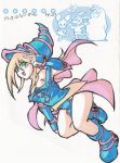  1girl bare_shoulders blonde_hair boots breasts character_request dark_magician_girl duel_monster female gloves green_eyes hat long_hair looking_at_viewer magical_girl skirt smile solo traditional_media wizard_hat yu-gi-oh! 