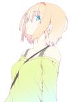  1girl alice_margatroid bare_shoulders blonde_hair blue_eyes casual collarbone contemporary hairband long_sleeves looking_at_viewer nirap off-shoulder_shirt shirt short_hair solo strap_cleavage touhou 